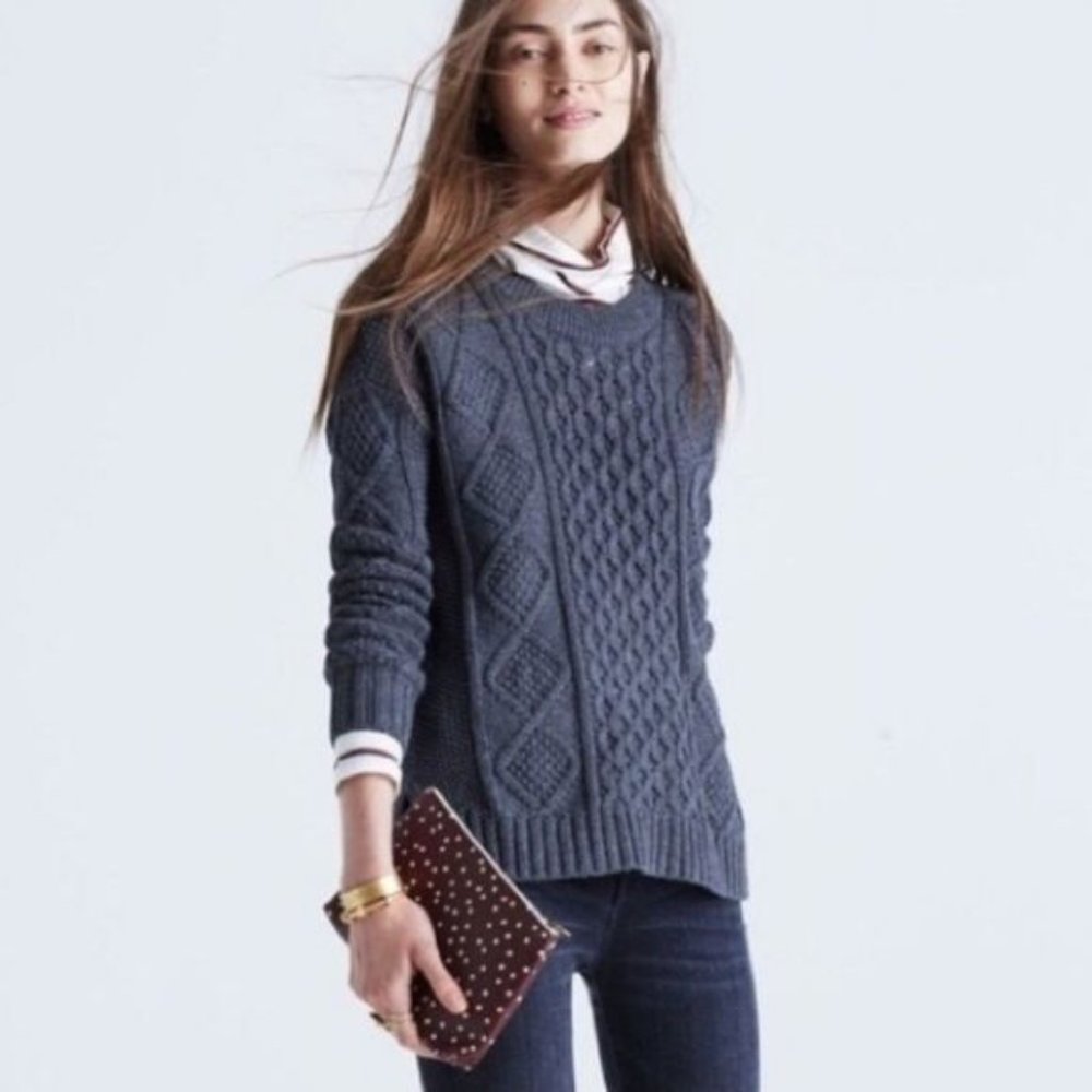 Madewell Classic Cable Pullover Sweater Gray Tunic Long Small S